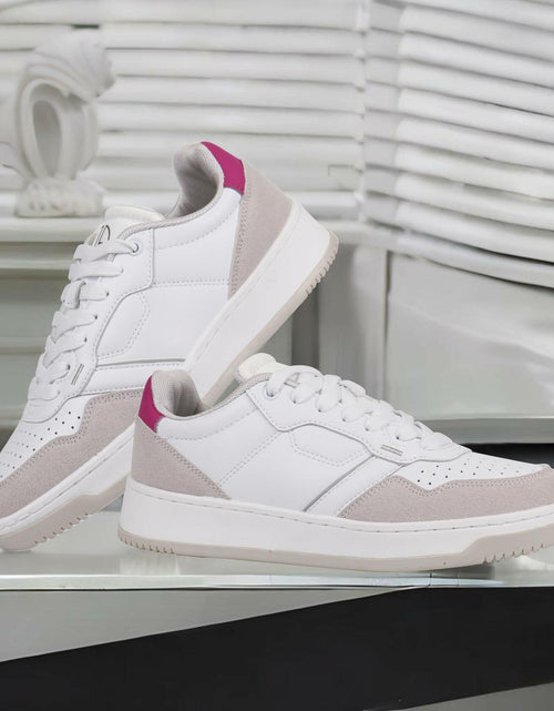 Load image into Gallery viewer, JABASIC Women Leather Platform Sneakers Lace-Up White/Sky Blue Size 7
