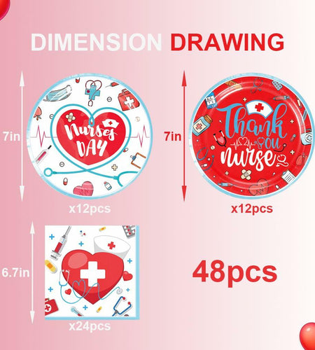 48pcs Nurse Graduation Party Supplies 24 Dessert Plates 24 Napkins