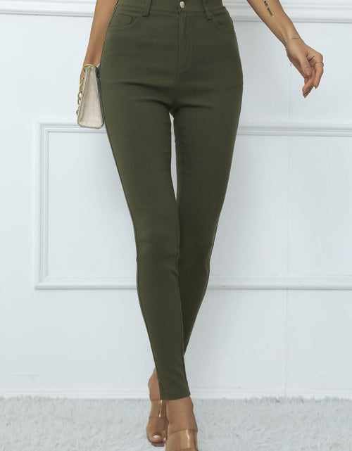 Load image into Gallery viewer, levaca Womens High Waisted Skinny Jeggings Pants with Pockets Army Green Size S
