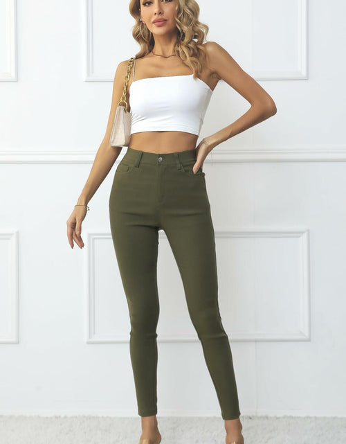 Load image into Gallery viewer, levaca Womens High Waisted Skinny Jeggings Pants with Pockets Army Green Size S
