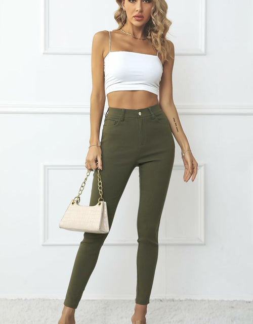 Load image into Gallery viewer, levaca Womens High Waisted Skinny Jeggings Pants with Pockets Army Green Size S
