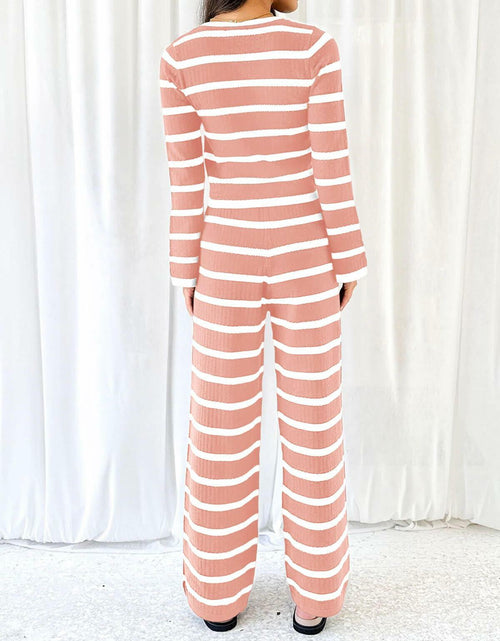 Load image into Gallery viewer, Tankaneo Womens Tie Front Striped Knit Lounge Set Pink Size S
