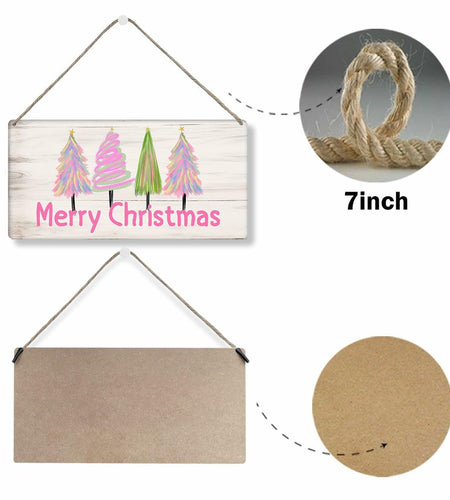 Christmas Decorations Merry Xmas Tree Decor Pink 12x6 inches