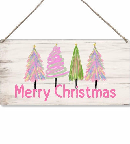Christmas Decorations Merry Xmas Tree Decor Pink 12x6 inches
