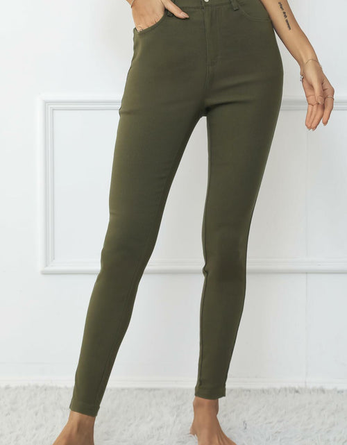 Load image into Gallery viewer, levaca Womens High Waisted Skinny Jeggings Pants with Pockets Army Green Size S
