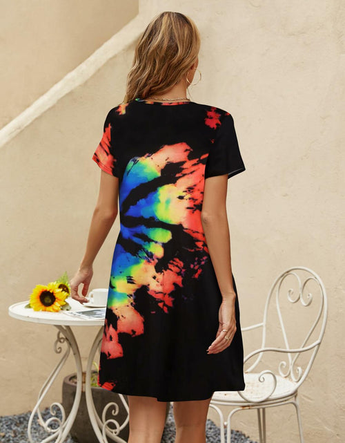 Load image into Gallery viewer, Halife Women's Casual Summer Short Sleeve Colorful Beach Dress Size S
