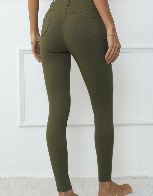 Load image into Gallery viewer, levaca Womens High Waisted Skinny Jeggings Pants with Pockets Army Green Size S
