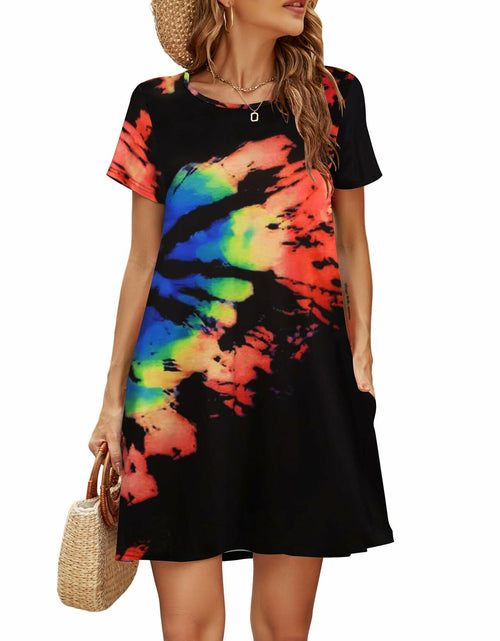 Load image into Gallery viewer, Halife Women's Casual Summer Short Sleeve Colorful Beach Dress Size S
