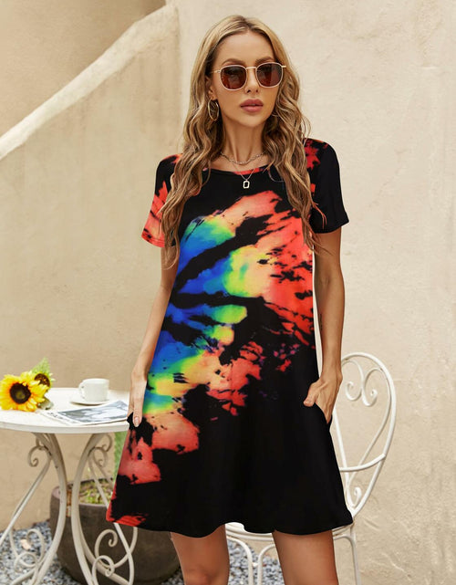 Load image into Gallery viewer, Halife Women's Casual Summer Short Sleeve Colorful Beach Dress Size S
