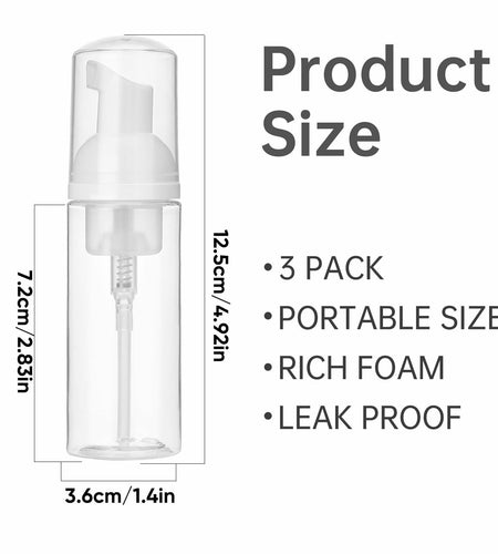 ZEYIYER 3PCS 1.7oz Foam Pump Bottle Travel Size 50ml Clear Dispenser