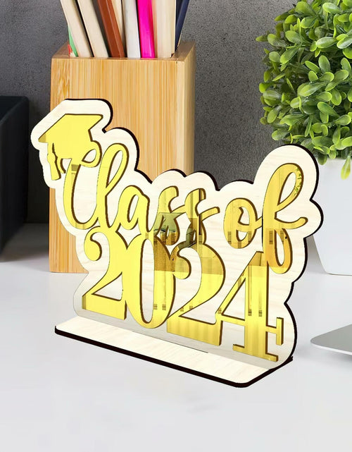 Load image into Gallery viewer, Graduation Decorations Class of 2024 Gold Centerpiece Desktop Ornament
