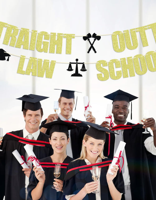 Load image into Gallery viewer, Straight Outta Law School Banner Graduation 2025 Glittery Congrats Lawyer
