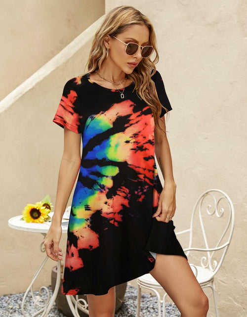Load image into Gallery viewer, Halife Women's Casual Summer Short Sleeve Colorful Beach Dress Size S

