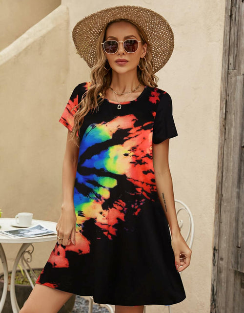 Load image into Gallery viewer, Halife Women's Casual Summer Short Sleeve Colorful Beach Dress Size S
