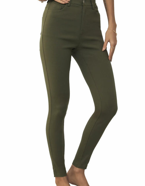Load image into Gallery viewer, levaca Womens High Waisted Skinny Jeggings Pants with Pockets Army Green Size S
