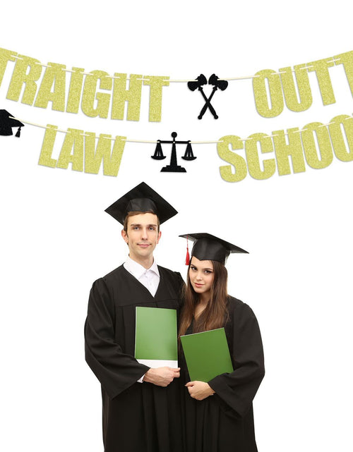 Load image into Gallery viewer, Straight Outta Law School Banner Graduation 2025 Glittery Congrats Lawyer

