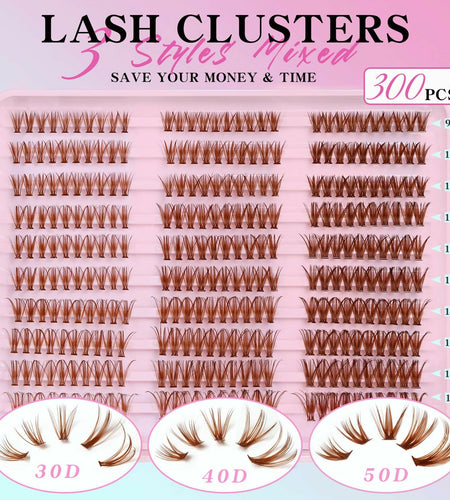 Losha Lash Clusters Wispy Brown D Curl 9-16mm 300pcs