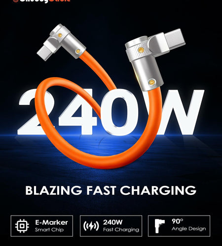 chubbycable FlexElbow Pro 90° 240W USB-A to USB-C Cable Rose Red 0.32FT