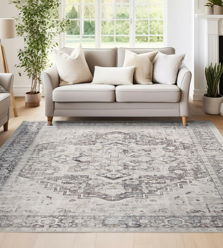 jinchan Area Rug 4x6 Washable Vintage Floral Non Slip Indoor Greige