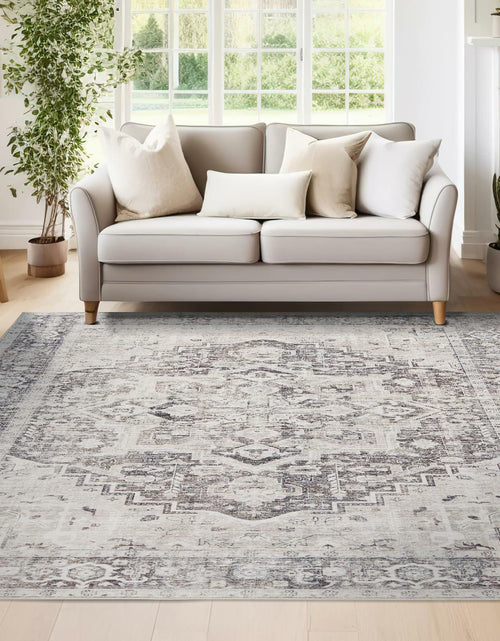 Load image into Gallery viewer, jinchan Area Rug 4x6 Washable Vintage Floral Non Slip Indoor Greige

