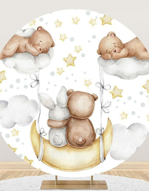 Load image into Gallery viewer, Baocicco 6ft Cartoon Bear Rabbit Round Backdrop White Clouds Watercolor
