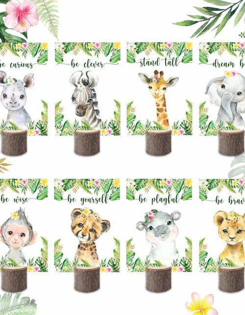 Load image into Gallery viewer, 16Pcs Pink Jungle Safari Baby Shower Centerpieces with Wooden Stands
