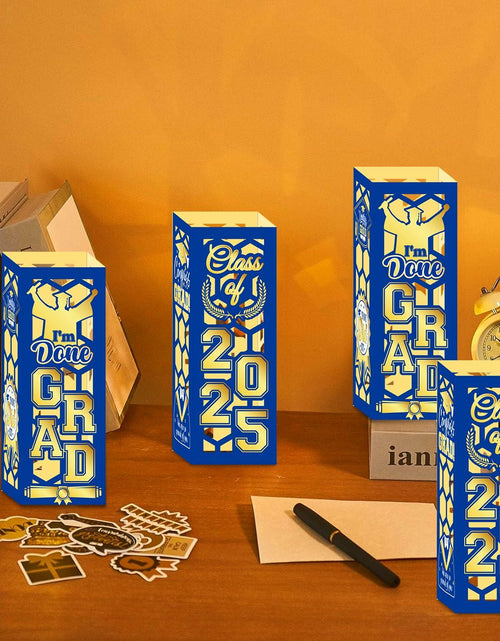 Load image into Gallery viewer, 6 Pcs Graduation Table Centerpieces Lantern Boxes LED Light Blue Class 2025
