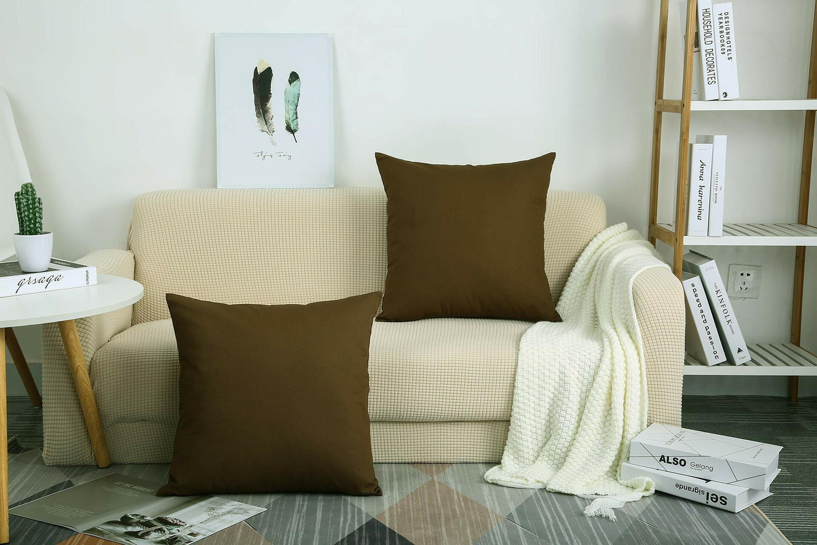 TangDepot Cotton Solid Throw Pillow Cover Coffee 18x18 1 Count