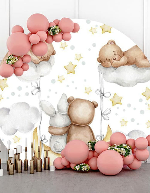 Load image into Gallery viewer, Baocicco 6ft Cartoon Bear Rabbit Round Backdrop White Clouds Watercolor
