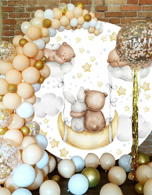 Load image into Gallery viewer, Baocicco 6ft Cartoon Bear Rabbit Round Backdrop White Clouds Watercolor
