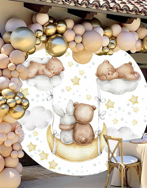 Load image into Gallery viewer, Baocicco 6ft Cartoon Bear Rabbit Round Backdrop White Clouds Watercolor
