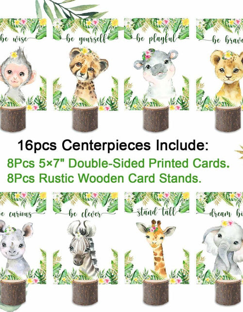 Load image into Gallery viewer, 16Pcs Pink Jungle Safari Baby Shower Centerpieces with Wooden Stands
