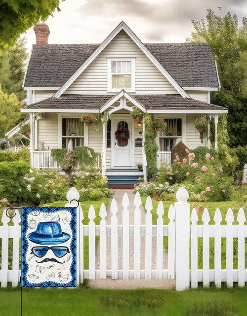 Load image into Gallery viewer, Linen Blue Fathers Day Garden Flag Double Sided 12.5x18 Inch
