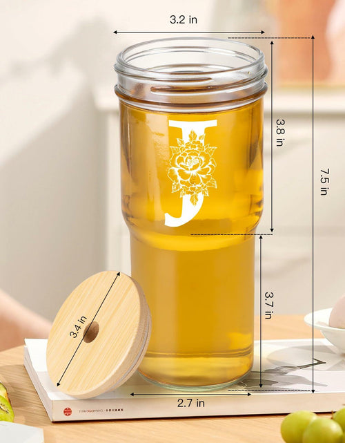 Load image into Gallery viewer, [Like New] Personalized Initial Glass Cup 24oz Tumbler w/Lid Straw Monogram Gift for Women
