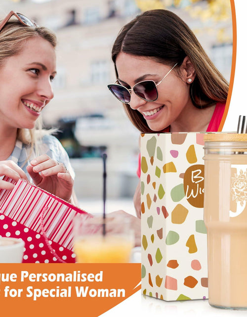 Load image into Gallery viewer, [Like New] Personalized Initial Glass Cup 24oz Tumbler w/Lid Straw Monogram Gift for Women
