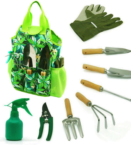 [Like New] 9-Piece Garden Tools Set with Gloves and Colorful Tote - Gardening Kit