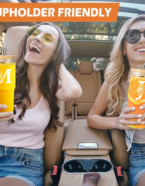 Load image into Gallery viewer, [Like New] Personalized Initial Glass Cup 24oz Tumbler w/Lid Straw Monogram Gift for Women

