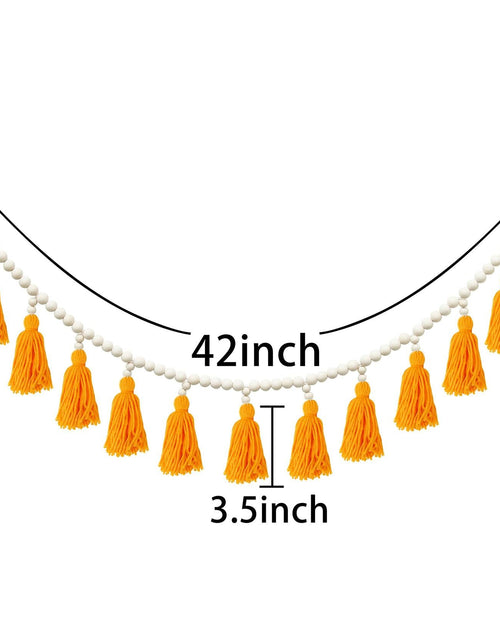 Load image into Gallery viewer, Tassels Garland Wood Bead Boho Decor Macrame Banner Yellow Nursery Baby Shower

