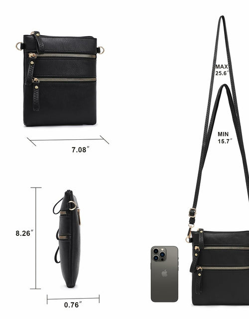 Load image into Gallery viewer, AMELIE GALANTI Small Vegan Crossbody Purse Bag Triple Zipper Black
