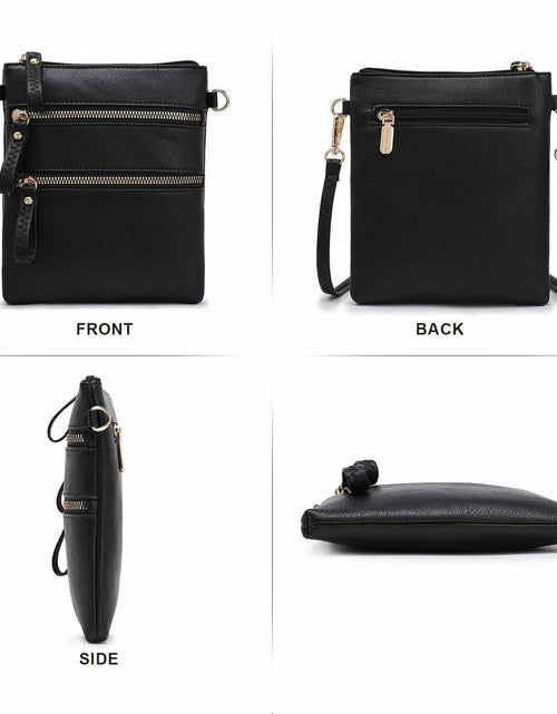 Load image into Gallery viewer, AMELIE GALANTI Small Vegan Crossbody Purse Bag Triple Zipper Black
