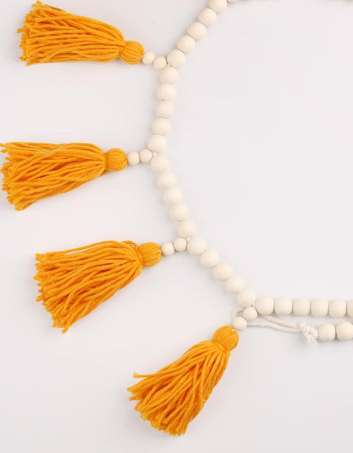 Load image into Gallery viewer, Tassels Garland Wood Bead Boho Decor Macrame Banner Yellow Nursery Baby Shower
