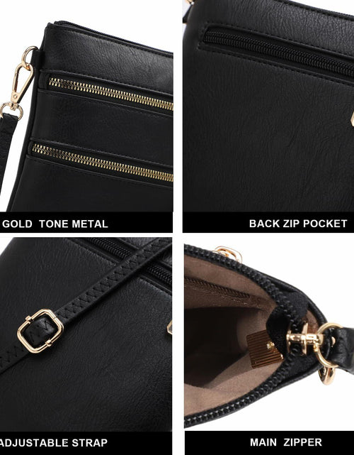 Load image into Gallery viewer, AMELIE GALANTI Small Vegan Crossbody Purse Bag Triple Zipper Black
