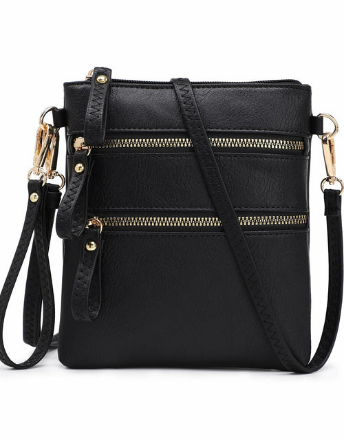 Load image into Gallery viewer, AMELIE GALANTI Small Vegan Crossbody Purse Bag Triple Zipper Black
