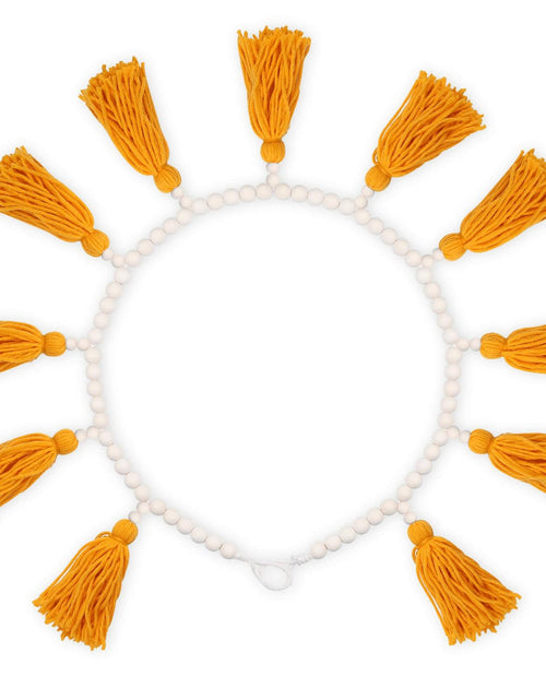 Load image into Gallery viewer, Tassels Garland Wood Bead Boho Decor Macrame Banner Yellow Nursery Baby Shower
