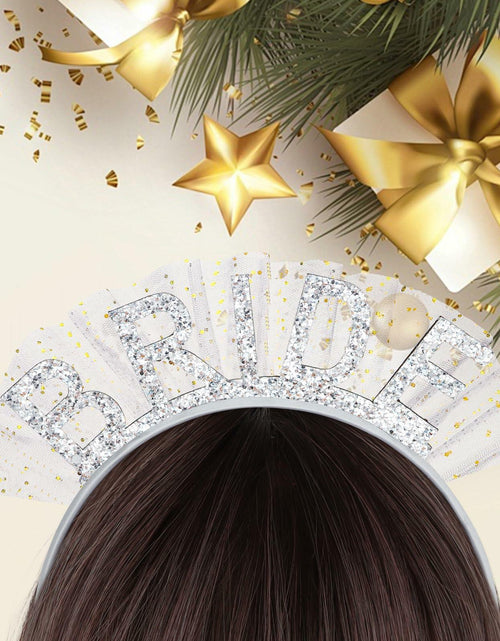 Load image into Gallery viewer, BAHABY Silver Glitter Bride Headband with Short Veil Bridal Shower Wedding
