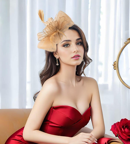 Unpifolov Fascinators Flower Mesh Feathers Headwear Dark Yellow