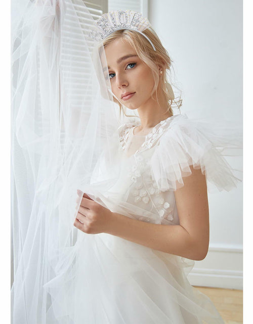 Load image into Gallery viewer, BAHABY Silver Glitter Bride Headband with Short Veil Bridal Shower Wedding
