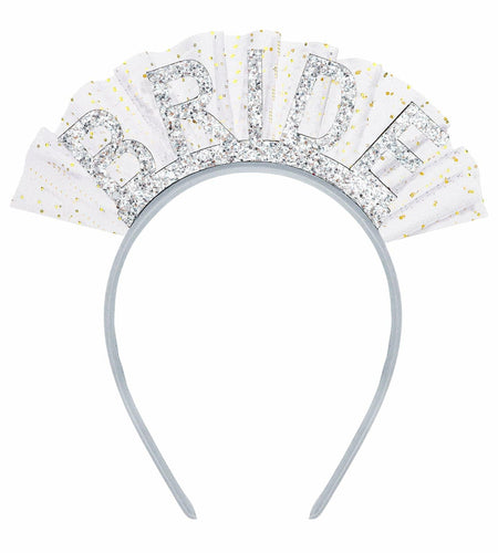 BAHABY Silver Glitter Bride Headband with Short Veil Bridal Shower Wedding