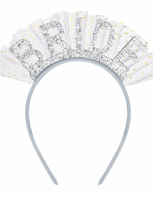 Load image into Gallery viewer, BAHABY Silver Glitter Bride Headband with Short Veil Bridal Shower Wedding
