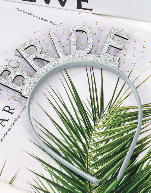 Load image into Gallery viewer, BAHABY Silver Glitter Bride Headband with Short Veil Bridal Shower Wedding
